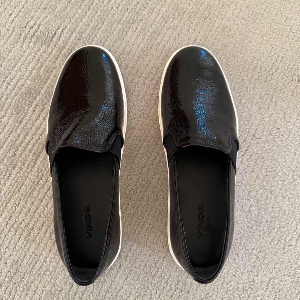 Vince Black Leather Slip-On Sneakers